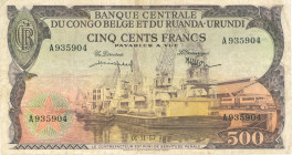 Belgian Congo - 500 Francs 1.11.1957 Ship dockside / Africans transporting fruit (P. 34) - a.VF