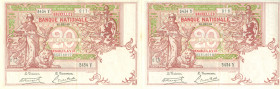 Belgium - 20 Francs 22.12.1919 Minerva with lion at left (P. 67) - XF / Total 2 pcs. consecutive numbers