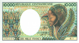 Central African Republic - 10.000 Francs ND (1983) Woman at right (P. 13) - a.UNC