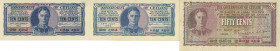 Ceylon - 10 Cents 14.7.1942 + 23.12.1943 (P. 43a-43b) - XF (2) + 50 cents 7.5.1946 (P. 45a) - VF / Total 3 pcs.