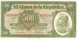 Colombia - 500 Pesos Oro 20.7.1964 Bolivar (P. 408b) - 7 digit serial - UNC