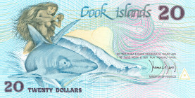 Cook Islands - 20 Dollars ND (1987) Woman and the shark (P. 5a) - sign. T. Davis - UNC