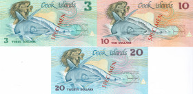 Cook Islands - 3, 10 + 20 Dollars ND (1987) SPECIMEN (P. 3s-5s) - UNC / Total 3 pcs.