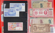 Nederland - Map met kleine collectie bankbiljetten NL + Overzee wo. Ned. Indië/Indonesië en Suriname