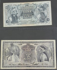 Album met kleine collectie bankbiljetten Ned. Indië wo. 10 + 25 Gulden Javaanse Dansers, 50 + 100 Gulden 1946, etc.