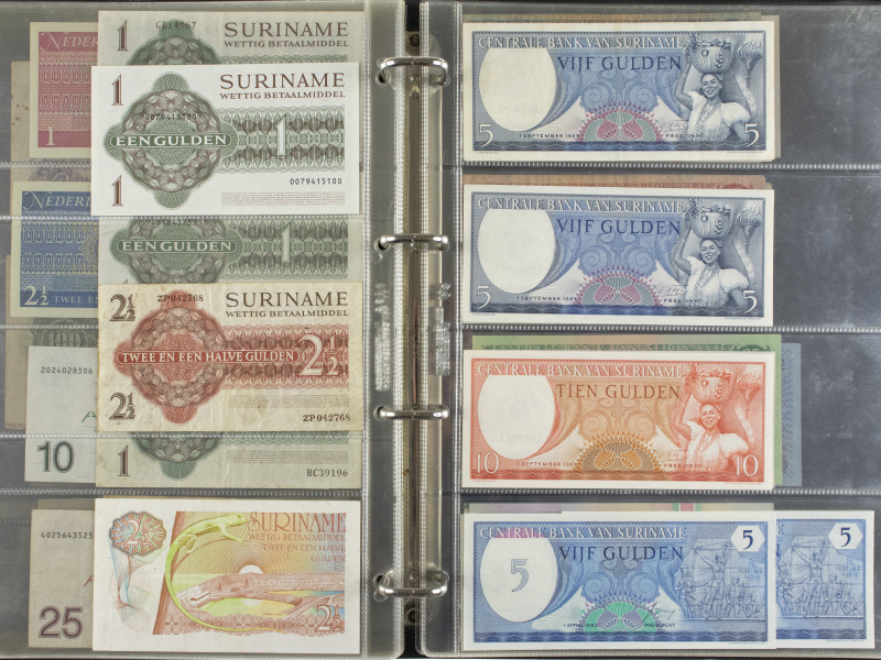 Album bankbiljetten Ned. Indië wo. 5 Gulden Javaanse Dansers, Ned. Antillen + Su...