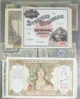 Album banknotes world including French West Africa 25 Francs 1925, Tahiti 100 Francs, Belgium 1000 Francs 1950, 1975, Portugal, France, Turkey, etc. e...