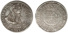Austria - Empire - Leopold V (1619-1632) - Taler 1632, Hall (KM629.4, Dav.3338) - Obv: ½ length crowned and armored bust right / Rev: Crowned arms wit...