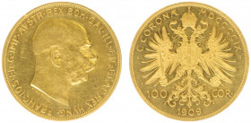 Austria - Empire - Franz Joseph I (1848-1916) - 100 Corona 1909, Vienna (KM2819, Fr.507) - Obv: Head right / Rev: Crowned double headed imperial eagle...