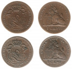 Belgium - Leopold I (1831-1865) - Centime 1833 over 32 & Centime 1836 (KM1.1, Eeckh.1-2) - Obv: Crowned monogram / Rev: Lion with tablet - F/VF