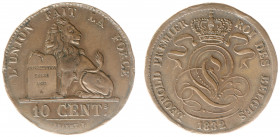 Belgium - Leopold I (1831-1865) - 10 Centimes 1832 (KM2.1, Morin61, Eeckh.31) - Obv: Crowned monogram / Rev: Lion with tablet - XF