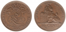 Belgium - Leopold I (1831-1865) - 10 Centimes 1832 (KM2.1, Morin61, Eeckh.31) - Obv: Crowned monogram / Rev: Lion with tablet - UNC, original mint lus...