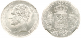 Belgium - Leopold I (1831-1865) - 2½ Francs 1848, type I small head (KM11, Eeckh.120, Morin46, Dupr.382) - Obv: Head left / Rev: Crowned arms within w...