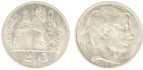 Belgium - Boudewijn I (1951-1993) - 20 Francs 1954 (KM141.1) - Obv: Rampant lion with tablet / Rev: Helmeted head right - UNC