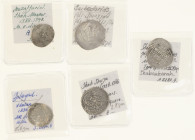 Arabian Empires - Lot with 5x AR 2 Dinars Muzaffarid: AH77x, type G, Lar mint (A-2282.7); AH77x (usually dated 771), Kirman, local type KrC (A-2282Kr....