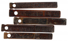 China - Lot with 5 Bamboo Tallies, Suzhou area: Yong Sheng, Xupuzhen, 1889, 200 wen (ZENO9271); Tong Bao Yu, Xihuazhen, 200 wen (ZENO10040); Tong Shen...