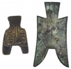 China - Lot with Eastern Zhou, Warring States period 475-222 B.C., AE Pointed foot spade (20.37 g.) ca. 350-250 BC. (GH 3.95, FD 137) and Wei, AE Arch...