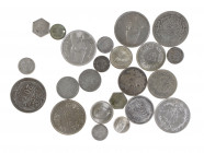 Egypt - Small lot coins Egypt in box, many silver coins incl. Pound 1970, 20 Qirsh AH1327/6, 10 & 20 Piastres 1916 etc.