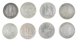England - Lot with 8 English Trade Dollars (KM T5) 1898-1930, all different dates; avg. VF