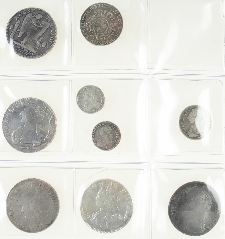 France - Lot (9) silver French coins with: Ecu's 1709-E, 1727-A, 1732-9 (Rennes)...