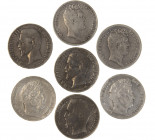 France - Lot with 7 pieces 5 Francs between 1830 and 1856, all common qualities