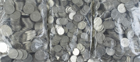 France - Box with bags of ½, 1 & 2 Francs nickel, ca. 9 kilo total