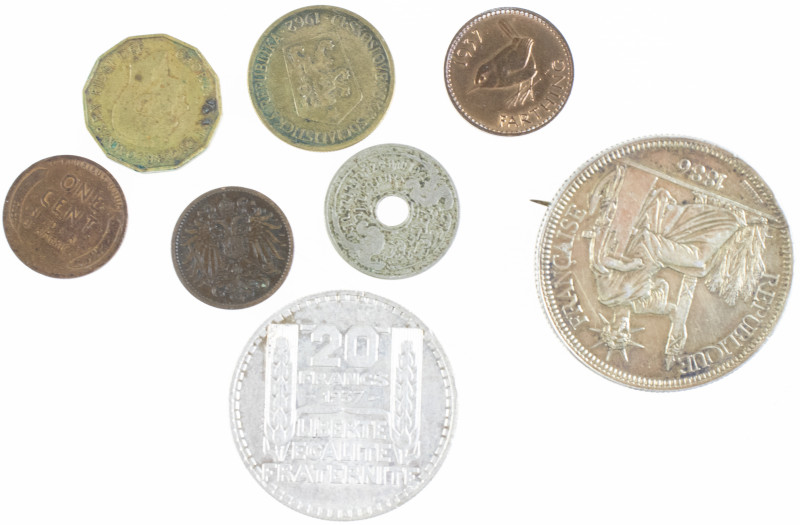France - Small lot with France 20 Francs 1937 and French Indo-China Piastre 1886...