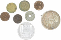 France - Small lot with France 20 Francs 1937 and French Indo-China Piastre 1886 (made into brooch) etc.