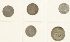 German States - Lot (5) with German States silver coins: Br.-Lün.-Cal.-Han. 2/3 Taler 1723-C (KM112.2); Württemberg 20 Kreuzer 1810; Würzburg 20 Kreuz...