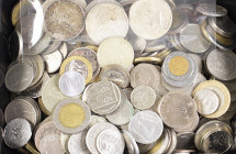World - Box with various world coins including current and silver