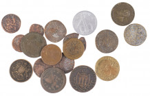 World - Lot lot various world coins a.w France 2 Francs 1935, many older coins a.w. Duth Provincial, England George I ½ Penny, jetons, Bombay ¼ Anna 1...