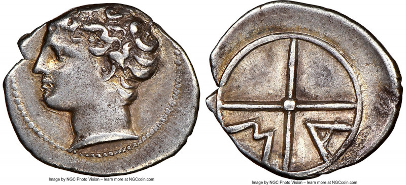 GAUL. Massalia. Ca. 350-150 BC. AR obol (12mm, 11h). NGC XF. Bare head of Apollo...