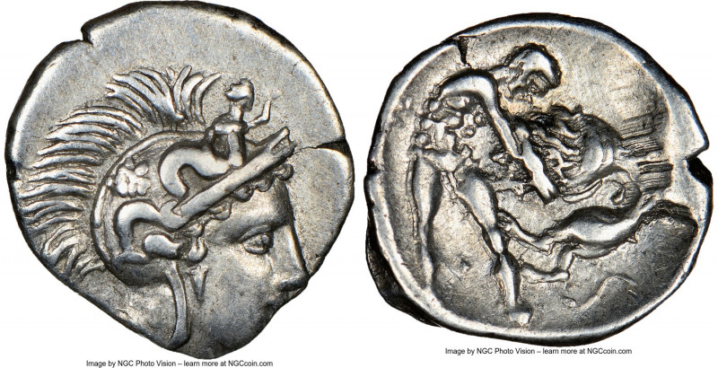 CALABRIA. Tarentum. Ca. 380-280 BC. AR diobol (12mm, 10h). NGC Choice VF. Head o...