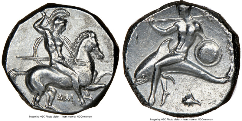 CALABRIA. Tarentum. Ca. 302-281 BC. AR stater or didrachm (20mm, 7.87 gm, 5h). N...
