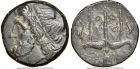 SICILY. Syracuse. Hieron II (ca. 275-215 BC). AE litra (19mm, 1h). NGC XF. Head of Poseidon left, wearing taenia / ΙΕΡ-ΩΝΟΣ, trident head, dolphin swi...