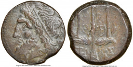 SICILY. Syracuse. Hieron II (ca. 275-215 BC). AE litra (19mm, 11h). NGC Choice VF. Head of Poseidon left, wearing taenia / ΙΕΡ-ΩΝΟΣ/Φ, trident head, d...