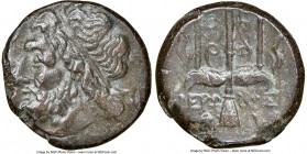 SICILY. Syracuse. Hieron II (ca. 275-215 BC). AE litra (19mm, 9h). NGC Choice VF. Head of Poseidon left, wearing taenia / ΙΕΡ-ΩΝΟΣ/Θ-Φ, trident head, ...