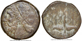 SICILY. Syracuse. Hieron II (ca. 275-215 BC). AE litra (19mm, 1h). NGC Choice VF. Head of Poseidon left, wearing taenia / ΙΕΡΩ-ΝΟΣ/Φ, trident head, do...
