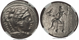 MACEDONIAN KINGDOM. Alexander III the Great (336-323 BC). AR tetradrachm (26mm, 16.83 gm, 9h). NGC Choice AU 5/5 - 3/5. Posthumous issue of Ake or Tyr...