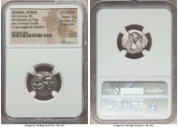 MOESIA. Istrus. Ca. 4th century BC. AR drachm (18mm, 4.77 gm, 9h). NGC Choice AU S 5/5 - 5/5, Fine Style. Two facing male heads; the left inverted / I...