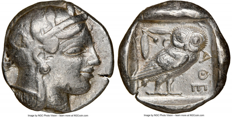 ATTICA. Athens. Ca. 465-455 BC. AR tetradrachm (24mm, 17.17 gm, 1h). NGC VF 5/5 ...