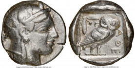 ATTICA. Athens. Ca. 465-455 BC. AR tetradrachm (24mm, 17.17 gm, 1h). NGC VF 5/5 - 3/5. Head of Athena right, wearing crested Attic helmet ornamented w...