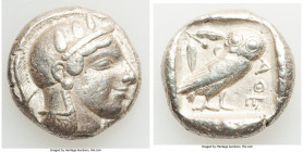 ATTICA. Athens. Ca. 465-455 BC. AR tetradrachm (24mm, 14.11 gm, 11h). Fine. Head of Athena right, wearing crested Attic helmet ornamented with three l...