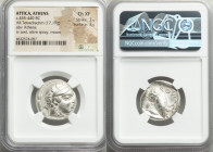 ATTICA. Athens. Ca. 455-440 BC. AR tetradrachm (23mm, 17.19 gm, 9h). NGC Choice XF 3/5 - 3/5. Early transitional issue. Head of Athena right, wearing ...