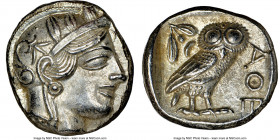 ATTICA. Athens. Ca. 440-404 BC. AR tetradrachm (22mm, 17.22 gm, 10h). NGC Choice AU 5/5 - 4/5. Mid-mass coinage issue. Head of Athena right, wearing c...