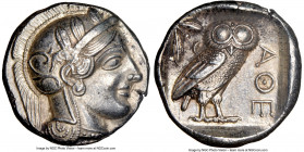 ATTICA. Athens. Ca. 440-404 BC. AR tetradrachm (24mm, 17.20 gm, 7h). NGC Choice AU 5/5 - 4/5. Mid-mass coinage issue. Head of Athena right, wearing cr...