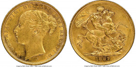 Victoria gold "Young Head/St. George" Sovereign 1887-S MS61 NGC, Sydney mint, KM7. Conservatively graded. 

HID09801242017

© 2020 Heritage Auctio...