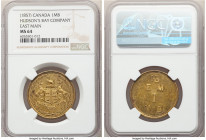 Hudson's Bay Company "East Main" One Made-Beaver Token ND (1857) MS64 NGC, Br-926, FT-1. Reeded edge. Medal alignment. East Main (unpunched) type. Ex....