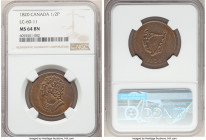 Lower Canada brass "Bust & Harp" 1/2 Penny Token 1820 MS64 Brown NGC, B-1012, LC-60-11. Plain edge. Coin alignment. Includes old collector 2x2. Ex. Do...