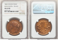 Nova Scotia. Victoria bronze "Mayflower" Penny Token 1856 MS65 Red and Brown NGC, Br-875, NS-6A2. Plain edge. Medal alignment. Includes old collector ...